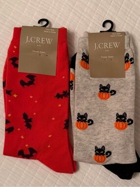 J. Crew Halloween Crew Socks - Red & Light Gray with Black Accents - Set of 2